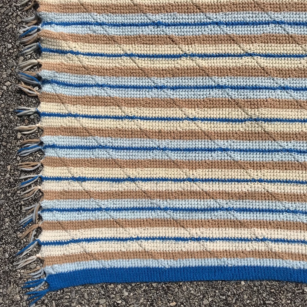 Vintage Handmade Knit Striped Blanket - Picture 6 of 8